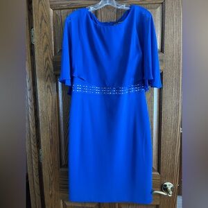 Jessica Howard Royal/Colbolt Blue Dress with Attached Chiffon Overlay-Size 12